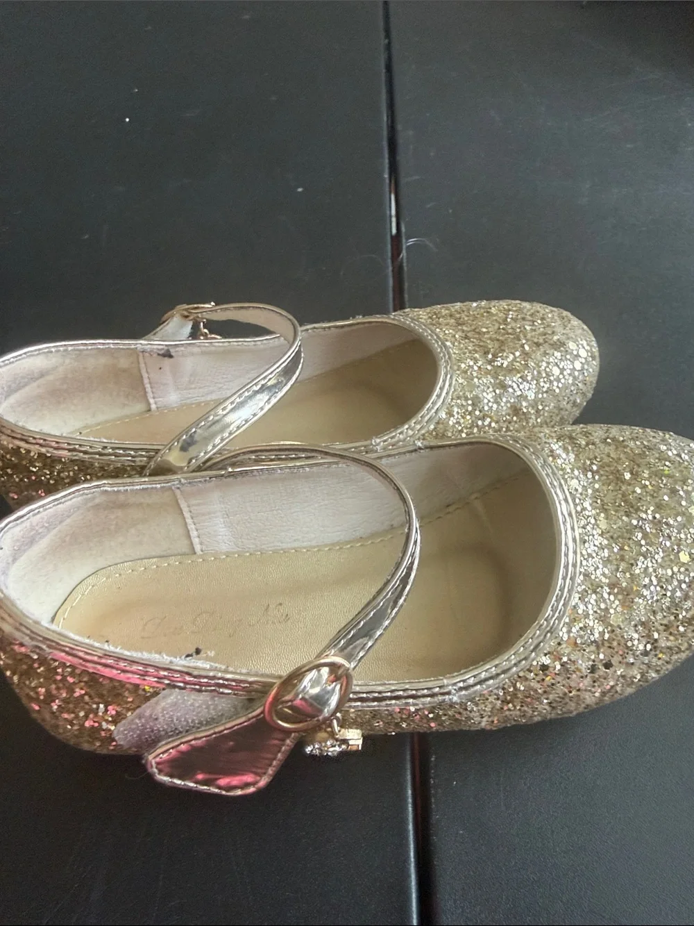 Girls' Gold Glitter Mary Jane Shoes with Strap